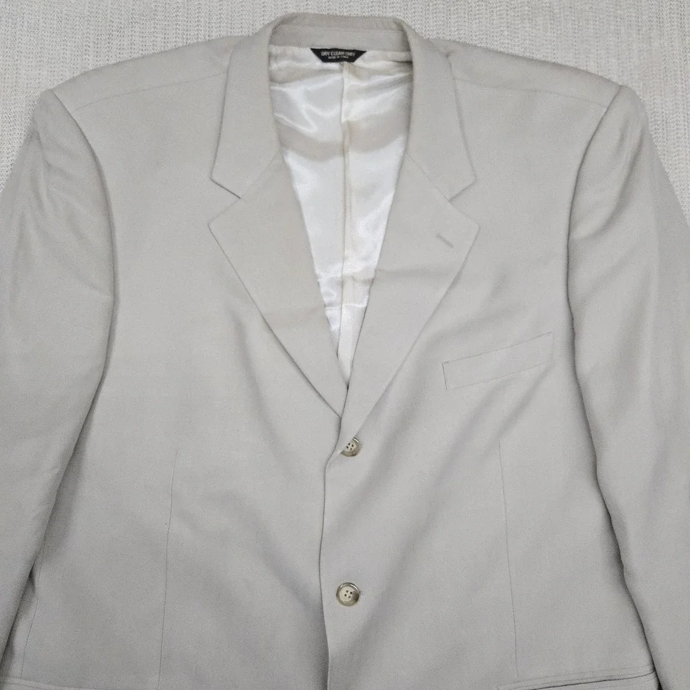 Grant Thomas Blazer Mens 46 Regular Beige Silk Herringbone Sport Coat Jacket